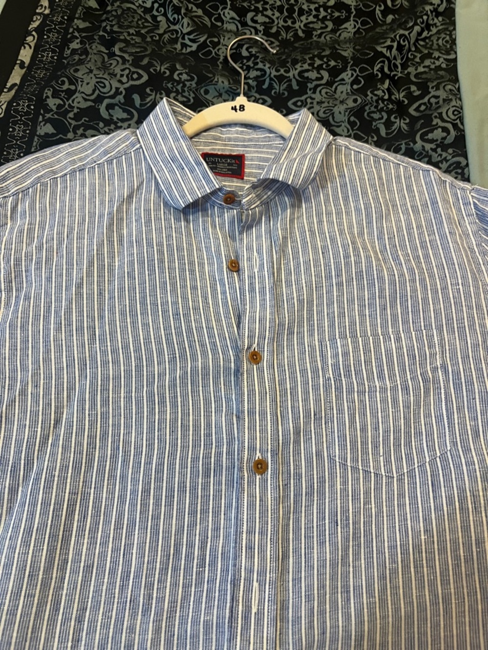 UNTUCKit Blue and White Vertical Stripe Button-Down Shirt - Picture 6 of 8